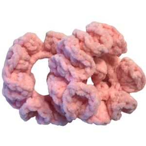 Handmade Crochet Pink Velvet Scrunchies